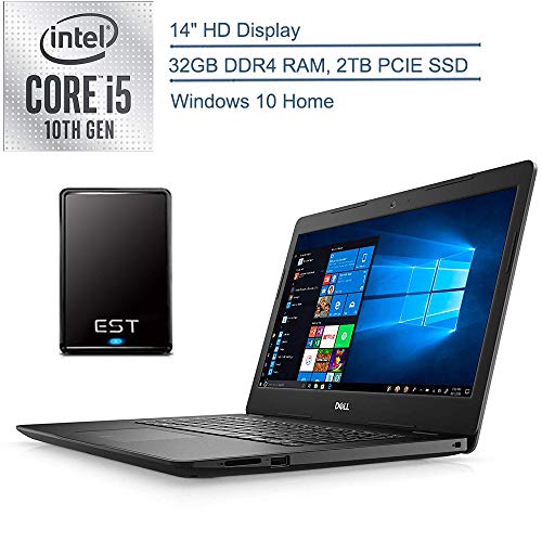 2020 Dell Inspiron 14″ Laptop Computer, 10th Gen Intel Quad-Core i5 1035G4 Up to 3.7GHz (Beat i7-7500u), 32GB DDR4 RAM, 2TB PCIe SSD , 802.11ac WiFi, Windows 10, EST 500GB External Hard Drive