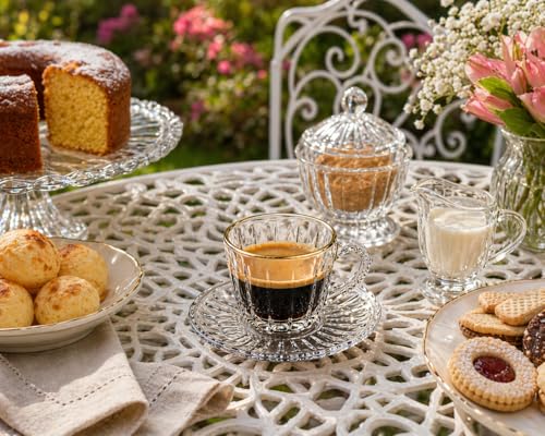 Jogo de Xícaras de Café Expresso com Pires 80ml em Vidro com Borda Dourada – Conjunto com 12 peças Elegantes (80 Millilitros)