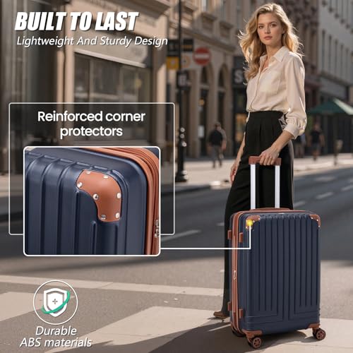 KUNEL Luggage Sets 5 Piece Suitcase Sets Suitcase with ABS Hard Shell Lightweight TSA Lock Double Spinner Wheels, PorscheBlue, 5 Piece Sets (20/24/28/DB/TB)