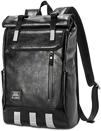 UIYI Mens Leather Backpack Casual Reflective Strip 14'' Laptop Holder Backpack 160233
