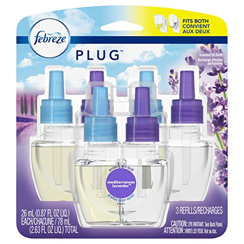 Febreze Plug in Air Freshener Scented Oil Refill, Mediterranean Lavender, 3 Count