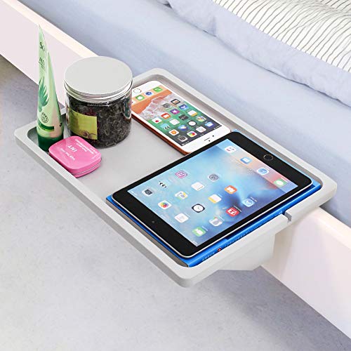 Bedside Tray Shelf, Bamboo Wooden College Dorm Room Bedside Tray with Phone Cable Slot, Bunk Bed Shelf for Top Bunk, Teens Nightstand for Bedroom