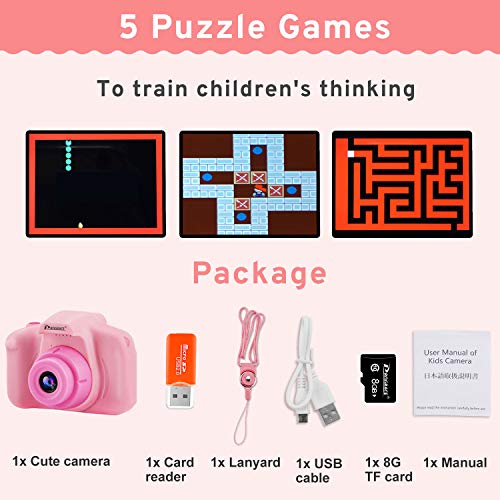 PROGRACE Kids Camera Digital Video Cameras for Kids Boys Birthday Toy Gifts Toddler Video Recorder Children Camera 2 Inch IPS with SD Card-Pink