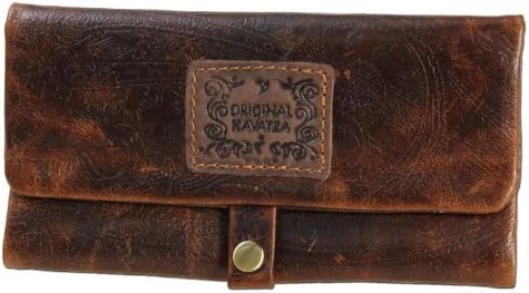 Original Kavatza Tobacco Bag Ethnic Brown Antique Leather Embossed Decorations Wooden Boards Plus Leather Wallet P12