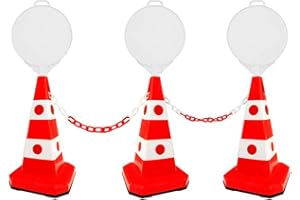 3Pcs Traffic Cone with 2Pcs Plastic Chain and 3Pcs Empty Sign Board | 24.4 Inch Safety Cone - Red | 3 Meter 8MM Barrier Chain
