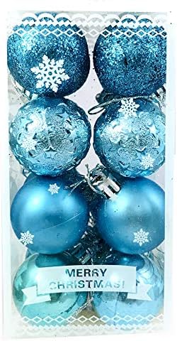 Sponsored Ad - Small Size 16 Pcs Blue or Golden Assorted Silver Colour Balls and Ornaments Combo for Christmas Tree Hanging Decoration