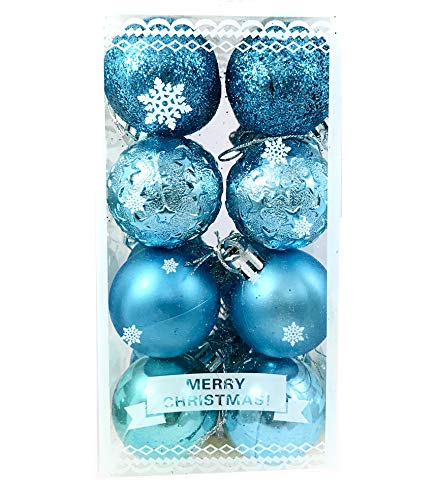 Small Size 16 Pcs Blue or Golden Assorted Silver Colour Balls and Ornaments Combo for Christmas Tree Hanging Decoration