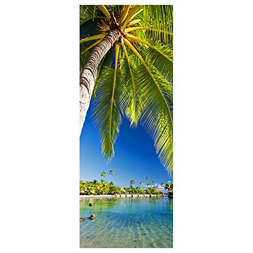 Awakingdemi 3d Door Wallpaper,Self-adhesive Decorative Waterproof Door Sticker Bookcase(38.5 X 200cm)(2 Slice) (Beach)