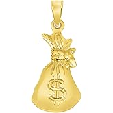 Jewelry America High Polish 14k Yellow Gold 3D Money Bag Charm Pendant
