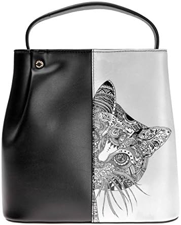 ZLYC Women Animal Collection Hide and Seek Cat Color Block Handbag Cross Body Bag, Black