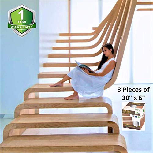 Rubber Stair Treads Non-Slip Tape Transparent Anti Skid Clear Grip Adhesive Step Indoor Wood Safety Floor Dog Kids Pet Waterproof Staircase Hardwood (3 Pieces of 30x6 inches)