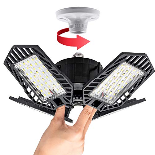 100W Remote-Control-Garage-Lights-Ceiling-LED, Timer Deformable LED Garage Light with 4 Aluminum Panels E26/E27 10000lm for Basement Workshop Laundry Room Garage