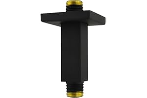 Aquaiaw Square Shower Arm and Anti-Scratch O-Ring Flange, 3 inch, Solid Brass, Both Soldered 1/2 NPT Tapered Threads, Straight Rainfall Shower Head Arm Extension, Ceiling Mount (Matte Black)