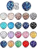 20 Pairs Round Stud Earrings Stainless Steel Druzy Studs Earrings Set Anti-sensitive Fits Women Girls (10)