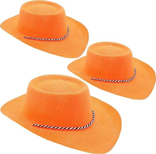 Toyland® Pack of 3-34cm (13") Orange Glitter Cowboy Hats - Festivals, Concerts, Fancy Dress & Hen Do Accessories - 10 Colours Available