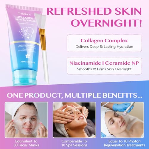 Korean Collagen Facial Mask, Collagen Night Wrapping Mask, Collagen Mask for Skin Firming, Facial Mask Deep Hydration, Reduce Wrinkles, Improve Skin Elasticity