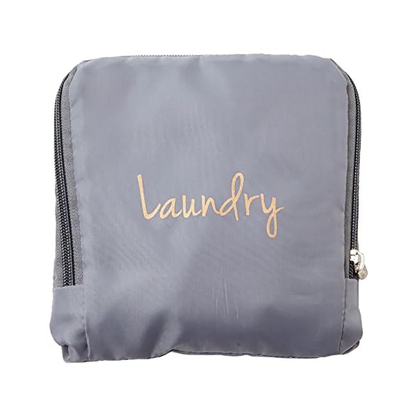 Miamica Travel Laundry Bag, Gray/Gold – Measures 21” x 22” When Fully Opened – Foldable Laundry Bag with Drawstring…