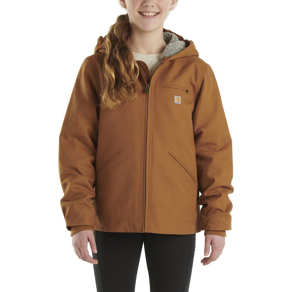 Carhartt Kid's CP9547 Canvas Insulated Hooded Jacket - Girls - X-Small (6) - Carhartt Brown Image Carhartt Kid's CP9547 Canvas Insulated Hooded Jacket - Girls - X-Small (6) - Carhartt Brown Image