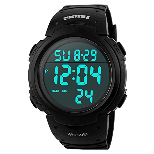 Men's Digital Sport Watch Large Face Army Watch Casual Military Wristwatch 50m Waterproof Timer Stopwatch