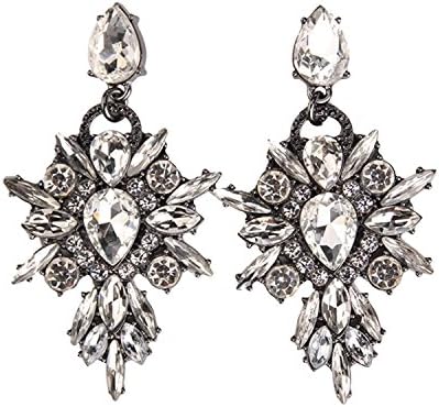Earings Women Fashion Colorful Flower Big Luxury Pendant Stud Gem Statement Earrings Jewelry Silver Color