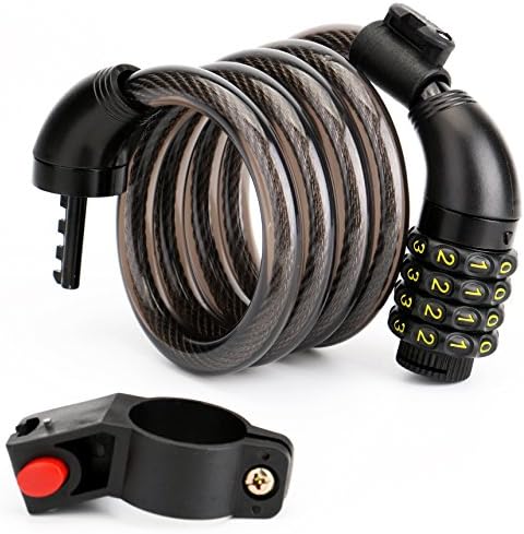 Yogree Self Coiling Bike Cable Lock with Resettable Combination and Mounting Bracket, 4-Feet