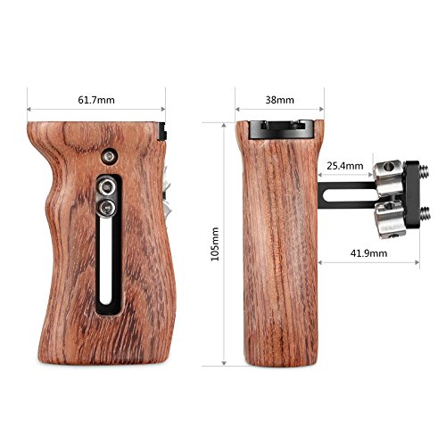 SMALLRIG Universal Side Wooden Handle Grip for DSLR Camera Cage w/Cold Shoe Mount, Threaded Holes -  - //coolthings.us