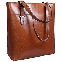 Iswee Vintage Leather Shoulder Bag Women Tote Handbag Ladies Designer Purse Bucket Bag (Brown)