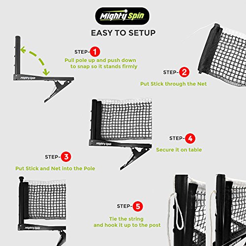 MightySpin Premium Ping Pong Net - Fast and Easy Assemble | Your Accessory for All Game Levels | 72" Replacement Clip Post Set - Portable Table Tennis Net | For Indoor Outdoor (Net + Paddle Cleaner)