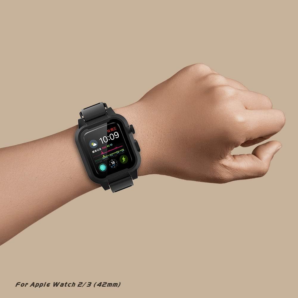 Waterproof 42mm Apple Watch Series 3 & 2 with Premium Soft Silicone Band Built-in Screen Protector, iwatch Protective Case Slim Thin Drop Shock Proof Apple Watch Case (Black) - Image 5