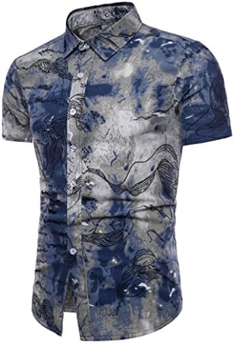 Qisc Mens Tops Men's Sexy Party Flower Casual Button Down Short Sleeve Shirt Tops (XL, Blue)