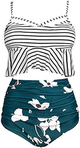 Womens Vintage Swimsuits Polka Underwire High Waisted Ruffle Print Bikini Set Two Piece