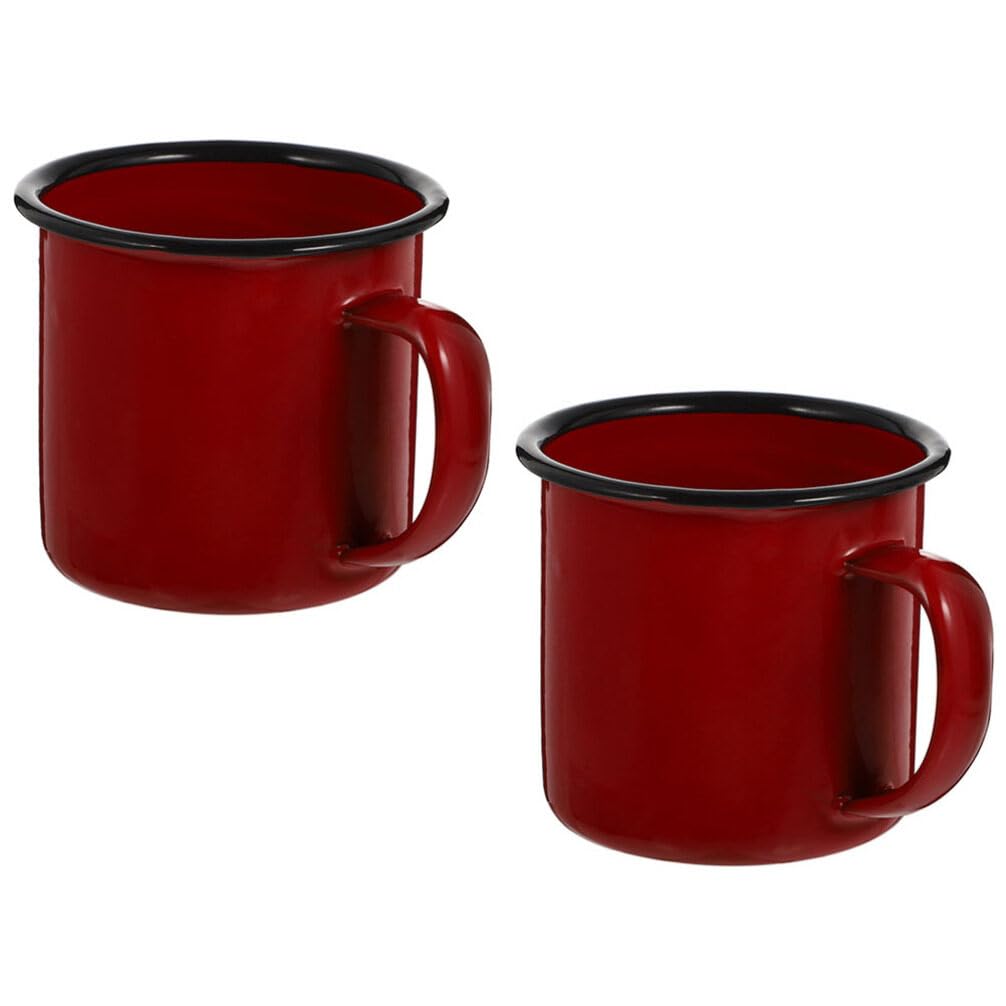 Photo 1 of Espresso small UPKOCH Retro Enamel Drinking Cups, Red Enamel Mugs for Hotpot Restaurants, Guesthouses, and Home Use, 2Pcs, 3.14 X 2.36 X 2.36 Inch, Heat-Resistant for Coffee, Tea, and Water