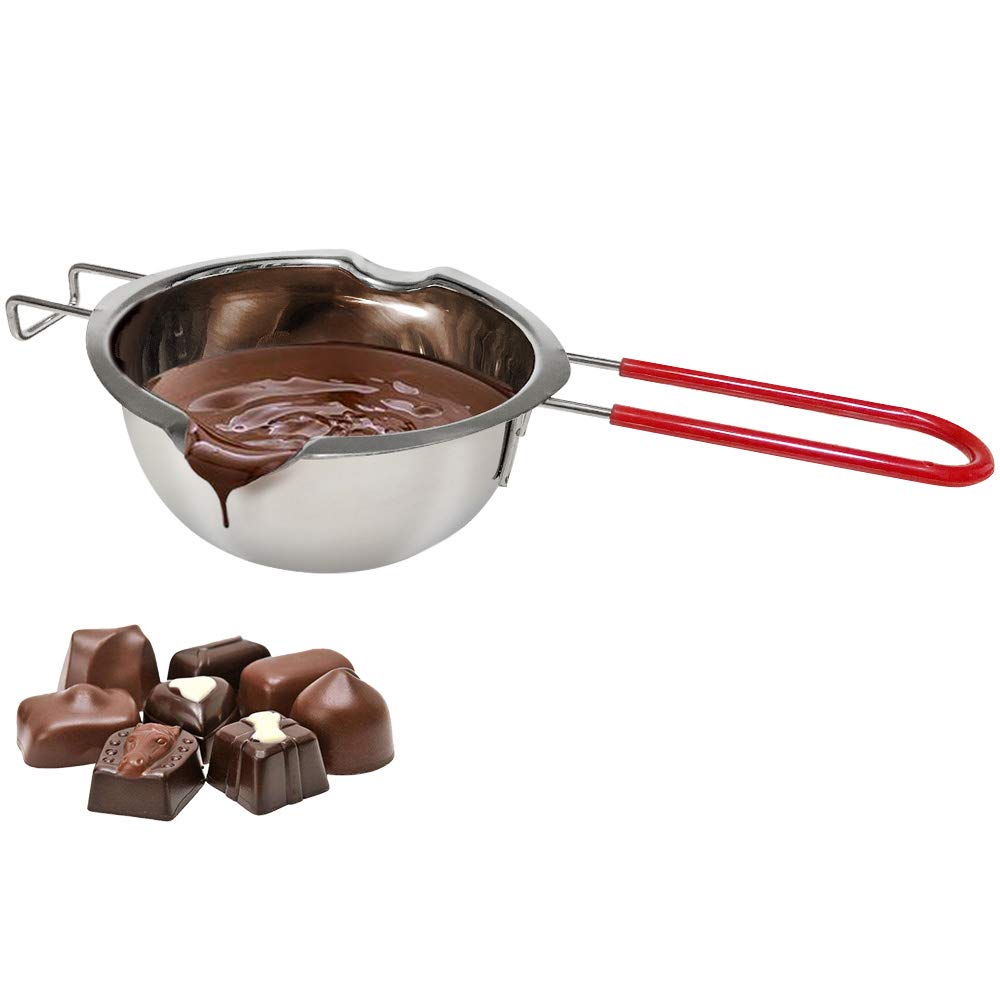 QLESHINING Chocolate Melting Pot 12oz(480ml), 18/8 Stainless Steel Universal Double Boiler Spouts, Heat-resistant Handle, Flat Bottom, Butter Chocolate Cheese Caramel Soap Candle Making Wax Melting