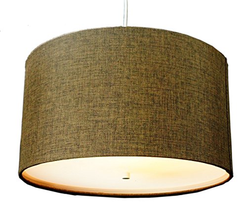 2 Light Plug-In Pendant Light By Home Concept - Hanging Swag Lamp Shallow Drum Chocolate Burlap - Perfect for apartments, dorms, no wiring needed (Brown, White two-light)