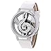 Polytree 2pcs Unisex Fashion Musical Note Hollow Faux Leather Strap Quartz Wrist Watch (Black White)