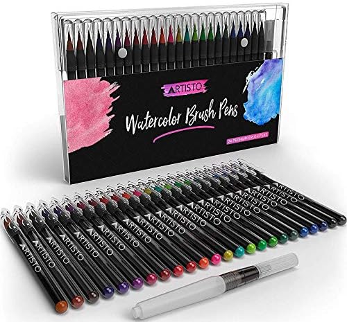 Artisto Watercolor Brush Pens, 24 Colors for Watercolor Painting with Flexible Nylon Brush Tips, Paint Markers for Coloring, Calligraphy and Drawing with Water Brush for Artists and Beginner Painters