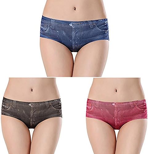 Eaglebeky Ice Silk Seamless Sexy Fancy Jeans Underwear Thong Short Lingerie Briefs Panties (Red+Black+Blue)
