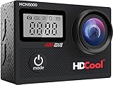 HDCool HCN5000 4K Action Camera 20MP 170 Degree Ultra Wide-Angle Lens Wi-Fi Waterproof Sport Camera, 2.0 Inch LCD Display with 0.96 Inch Front Screen, Include 2 Rechargeable 1050 mAh Batteries