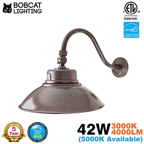 Bobcat Lighting 14 Inch Bronze LED Gooseneck Barn Light Fixture, Photocell Included, 42W, 3000K(Warm White), 4000 Lumens, IP65. Energy Star Rated – ETL Listed – Sign Lighting