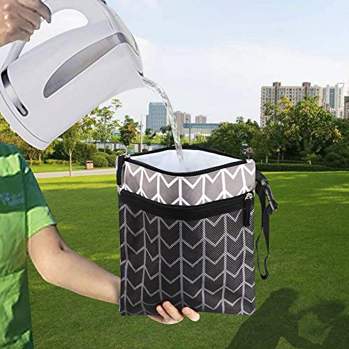 Wet Dry Bag for Baby Cloth Diaper, Waterproof Reusable Travel Bags with Two Zippered Pockets, Grab & Go for Swimsuits Swimming Pool Beach Gym Yoga Stroller (Gray) - Thumbnail 6