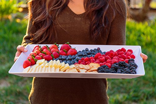 Set of 2 | NOMsquared Large Rectangular White Plastic Serving Tray. 18" x 13" 100% Melamine, BPA Free, Elegant, Heavy Duty, Durable. Perfect Serving Plate or Platter for Dinner Parties, BBQ's & Baking