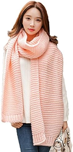 Unisex Soft Thick Women Winter Infinity Scarf Warm Knitted Circle Loop (Pink)
