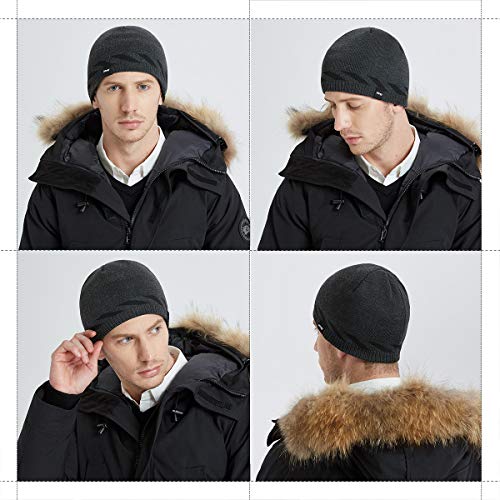 Bodvera Winter Warm Knitting Beanie Watch Cap Fleece Lined Plain Toboggan Ski Skull Hats Caps,Carbonarius - Thumbnail 4
