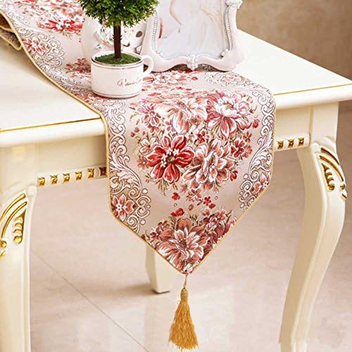 Savena Table Runner Placemat Embroidery with Cotton Polyester Linen Include Tassels for Home Kitchen Parties Weddings Dining Coffee Table Decoration (Embroidery (12" x 72"), Red)