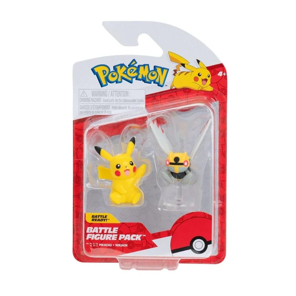 Pokémon PKW3576 - Battle Figure Pack - Ninjask & Pikachu Official Detailed Figures, 5 cm Each