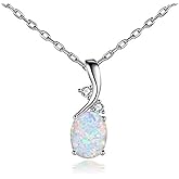 AILUOR Vintage Opal Pendant Necklace, Silver Plated Created Gemstone Oval White Opal Fashion Jewelry for Women Mother - Endless Love