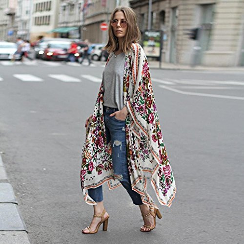 Besooly Women Cardigan Floral Print Chiffon Shawl Kimono Top Loose Plus Size Shirt Coat Bohemia Long Shirt Blouse