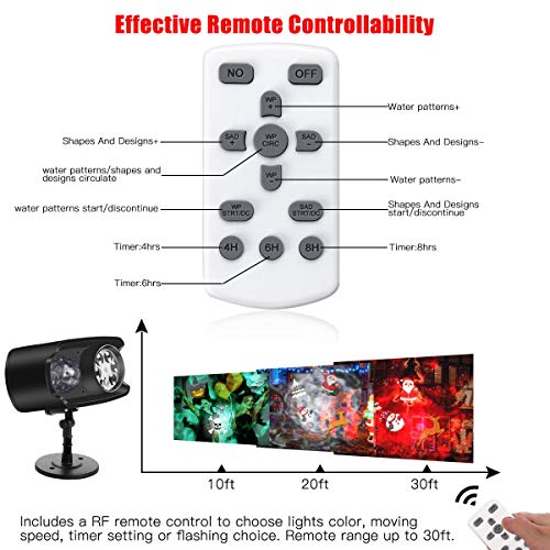 Christmas Light Projector, Bawoo 2019 Upgraded 2 in 1 Waterproof Ocean Wave LED Landscape Lights with Remote Control, 9 Moving Patterns for Indoor Outdoor Halloween Xmas Party Decorations - Thumbnail 4
