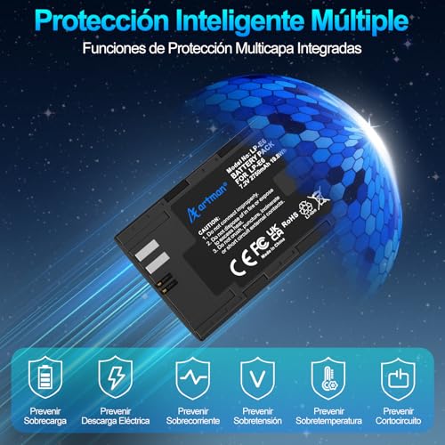 Artman LP-E6N LP-E6 Batería 3-Pack 2750mAh y Cargador LCD de 3 Ranuras para Canon EOS R R5 R6 R7 R5 C, R6 Mark II, EOS 5D Mark II III IV, 5D SR, 6D Mark II 7D Mark II, 6D 7D 90D 80D 70D 60D, XC10 XC15
