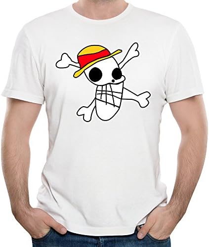 Men's One Piece Luffy's Jolly Roger Straw Hat Family Tshirt White